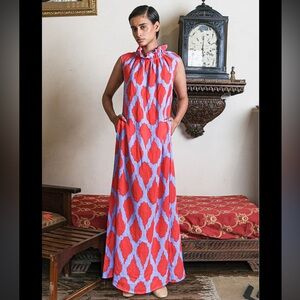 Nimo With Love Size L Linen 
Sundrop Dress in Red - Ikat